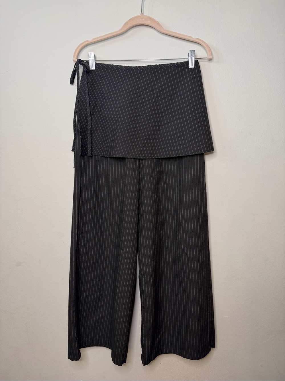 Women’s Black Linen Pinstripe Removable Wrap Palazzo Pants